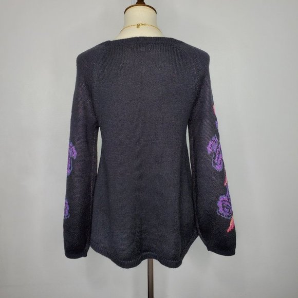 Style & Co Black Sweater With Purple Orange Pink Abstract Floral NWOT Size S - Picture 7 of 10
